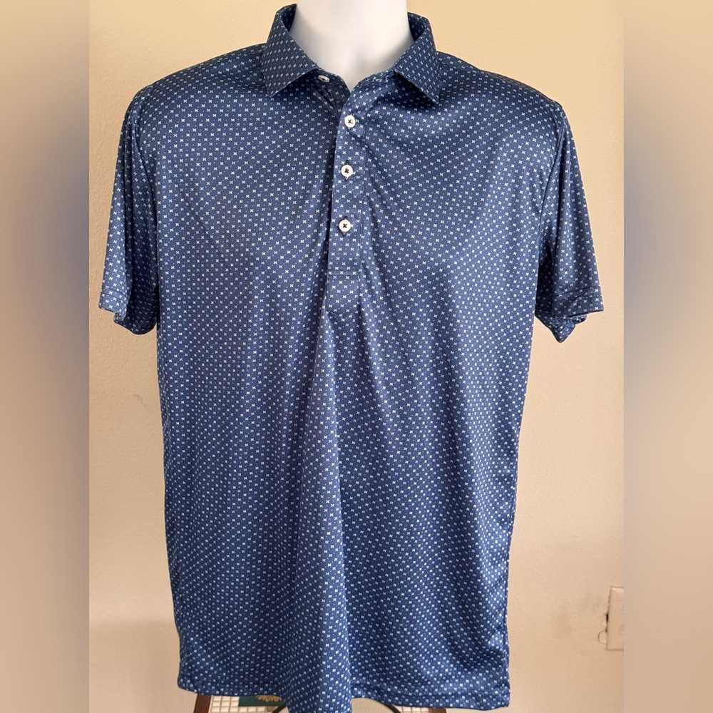 COLLARS & CO Dress Collar Polo Shirt - Semi-spread Collar - Navy print 

Men’s M